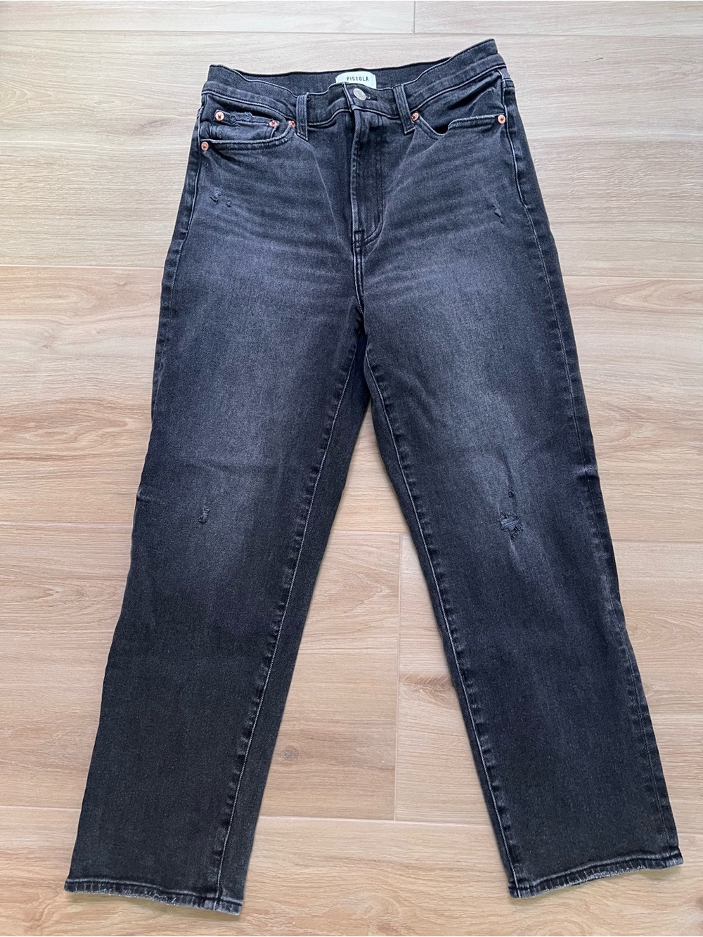Pistola Women’s Jeans Sz 28 Black Wash Straight Leg Distressed Stretch